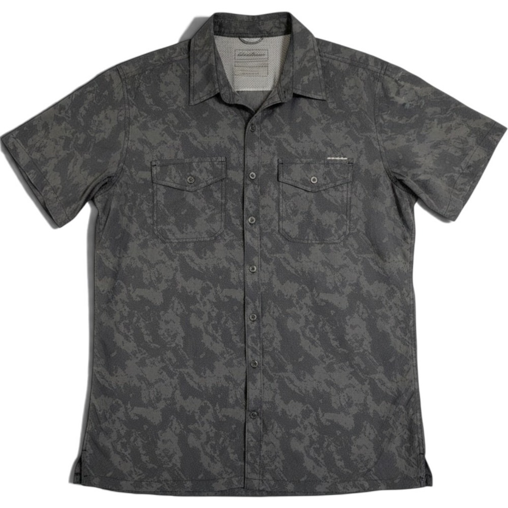 Eddie Bauer Camo Short Sleeve Button Up Shirt Gray Mens Size TL Slim